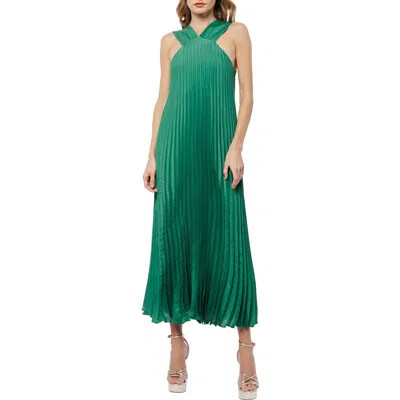 Ciebon Mellisa Pleated Satin Dress In Green