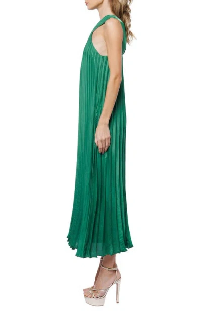 Ciebon Mellisa Pleated Satin Dress In Green
