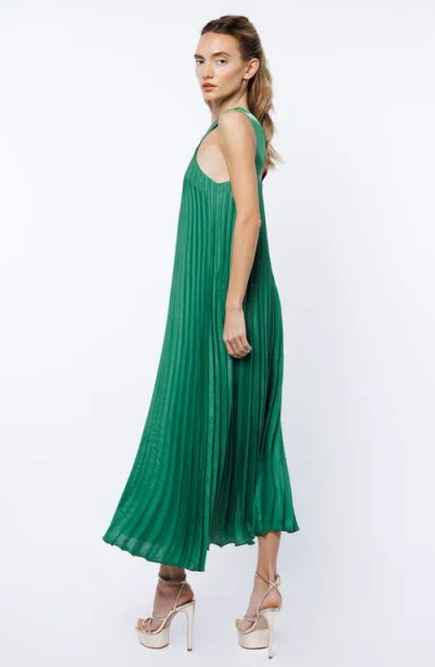Ciebon Mellisa Pleated Satin Dress In Green