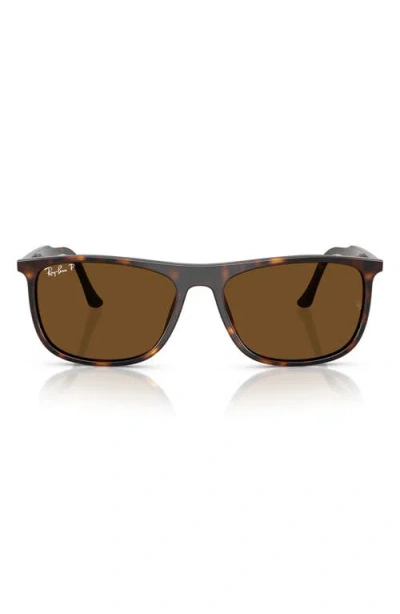 Ray Ban Ray-ban 58mm Polarized Rectangular Sunglasses In Brown