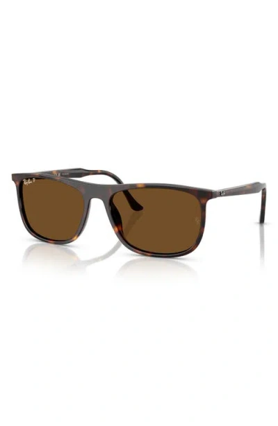 Ray Ban Ray-ban 58mm Polarized Rectangular Sunglasses In Brown