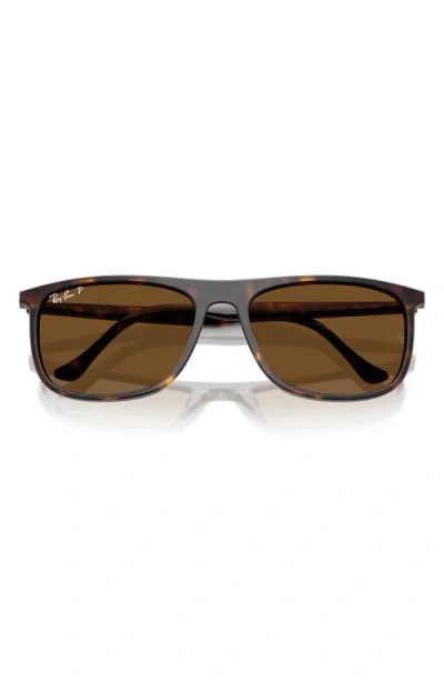 Ray Ban Ray-ban 58mm Polarized Rectangular Sunglasses In Brown