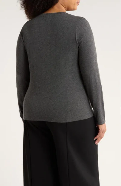 Eileen Fisher V-neck Long Sleeve T-shirt In Gray