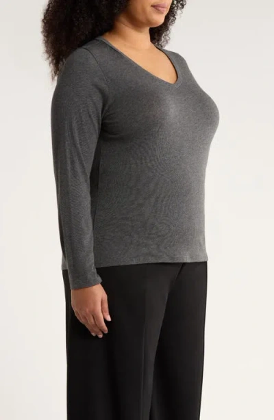 Eileen Fisher V-neck Long Sleeve T-shirt In Gray