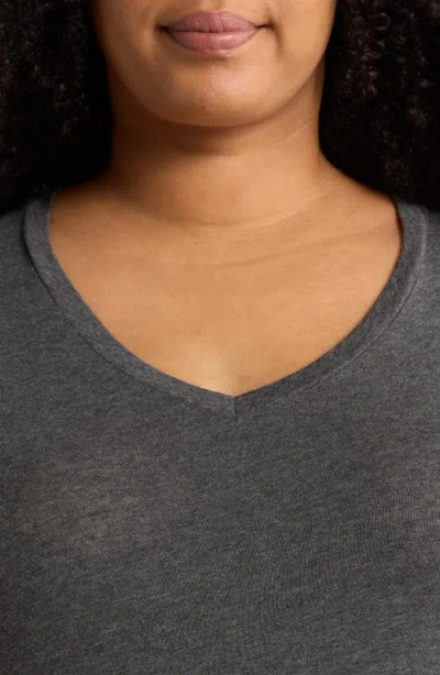 Eileen Fisher V-neck Long Sleeve T-shirt In Gray