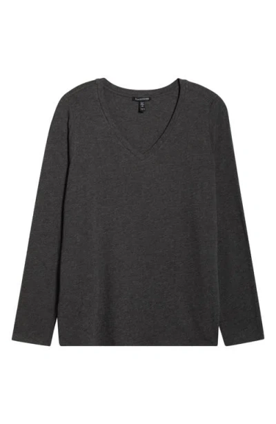 Eileen Fisher V-neck Long Sleeve T-shirt In Gray