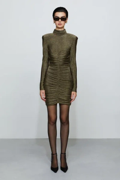 Et Ochs Luna Ruched Open-back Metallic Mini Dress In Green