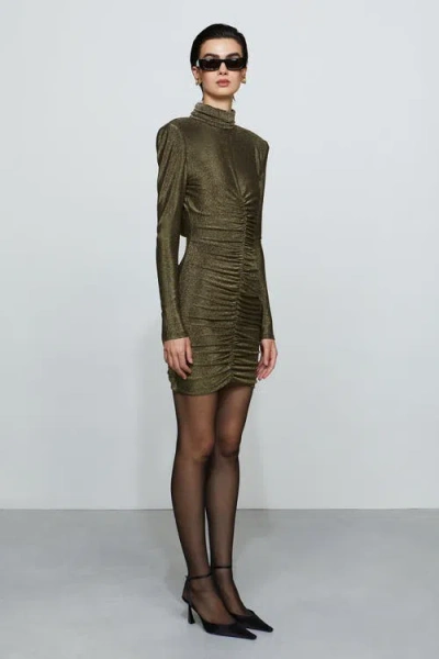 Et Ochs Luna Ruched Open-back Metallic Mini Dress In Green