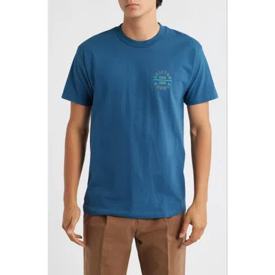 Brixton Oath V Cotton Logo Graphic T-shirt In Blue