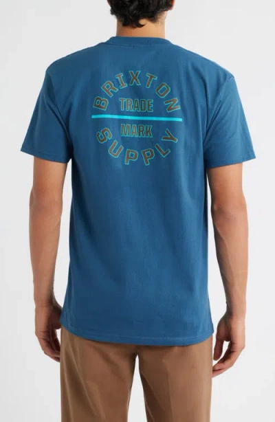 Brixton Oath V Cotton Logo Graphic T-shirt In Blue