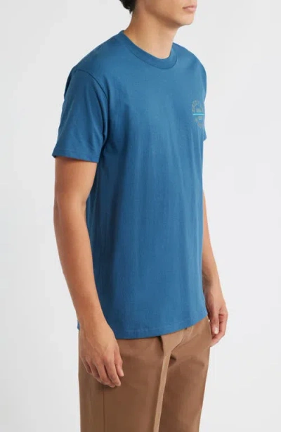Brixton Oath V Cotton Logo Graphic T-shirt In Blue