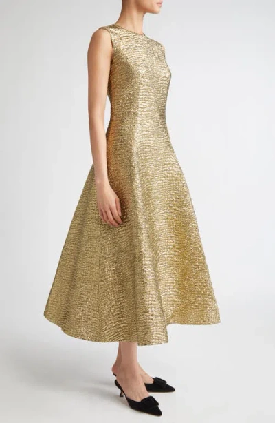 Emilia Wickstead Mara Textured Sleeveless Midi Dress In Gold