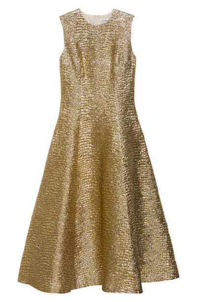 Emilia Wickstead Mara Textured Sleeveless Midi Dress In Gold