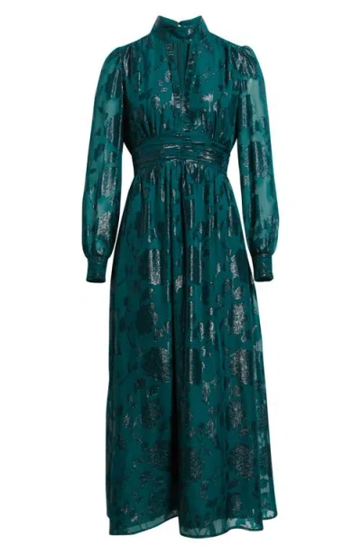 Anne Klein Jacquard Lurex Midi Dress In Green