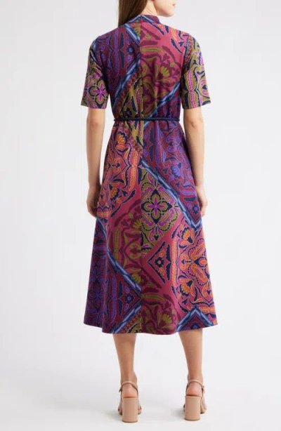 Anne Klein Womens Mock Neck Short Sleeve Midi Dress P S Xl In Multi