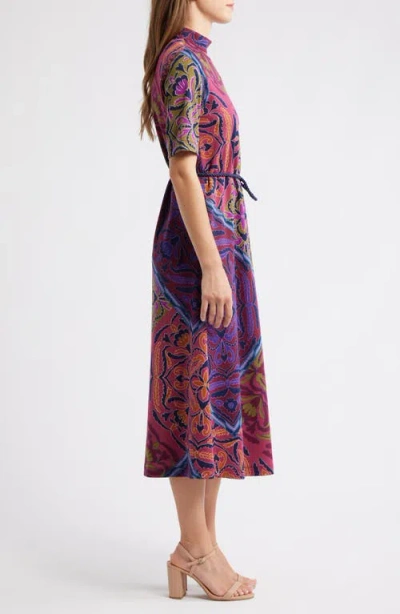 Anne Klein Womens Mock Neck Short Sleeve Midi Dress P S Xl In Multi