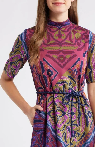 Anne Klein Womens Mock Neck Short Sleeve Midi Dress P S Xl In Multi