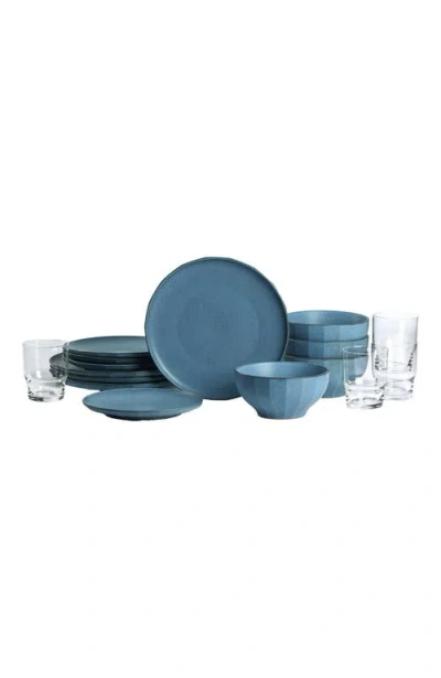 Stone Lain Rio Stoneware 16-piece Dinnerware Set With Glasses In Blue