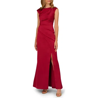 Aidan Mattox Draped Satin Dress In Red