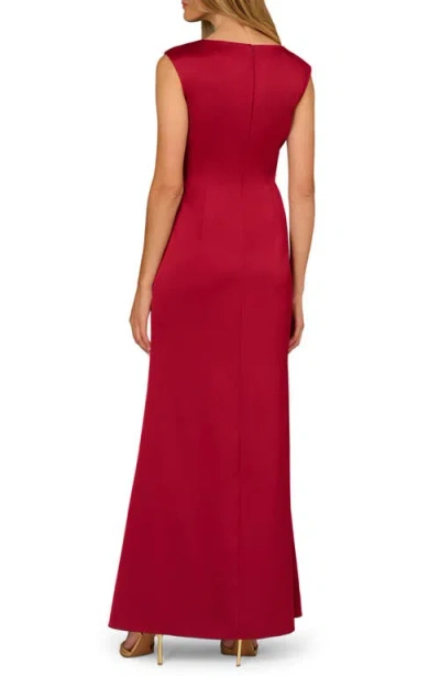 Aidan Mattox Draped Satin Dress In Red