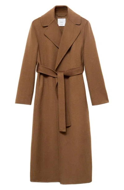 Mango Wool Blend Wrap Coat In Brown