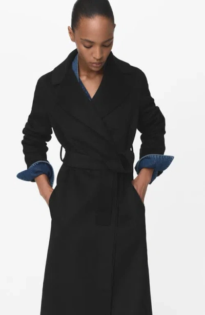 Mango Wool Blend Wrap Coat In Black