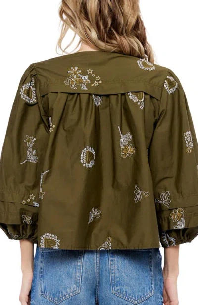 Ciebon Liliane Embroidered Cotton Top In Green