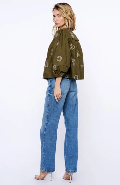 Ciebon Liliane Embroidered Cotton Top In Green