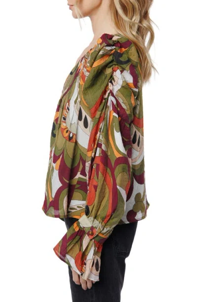 Ciebon Kysandra Abstract Print V-neck Top In Multi