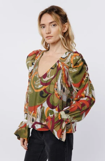 Ciebon Kysandra Abstract Print V-neck Top In Multi