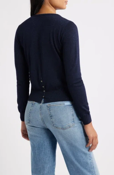 Margaret O'leary Merino Wool Blend Cardigan In Blue