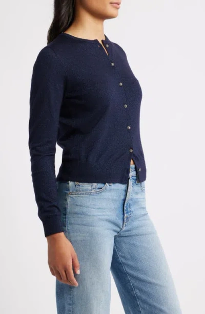 Margaret O'leary Merino Wool Blend Cardigan In Blue