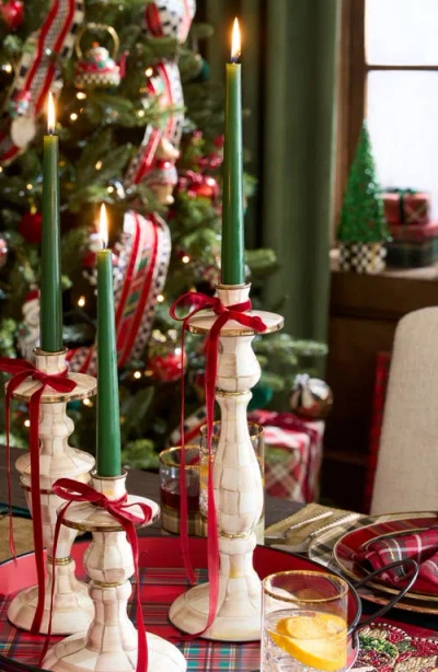 Mackenzie-childs Mackenzie Childs Large Mocha Check Candlestick Holder In Neutral