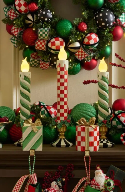 Mackenzie-childs Mackenzie Childs Check It Out Red Illuminated Retro Candle In Red