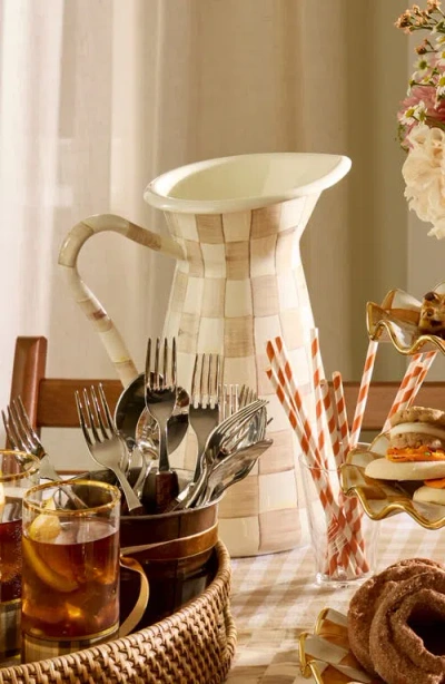 Mackenzie-childs Mackenzie Childs Mocha Check Large Enameled Steel Practical Pitcher In Brown