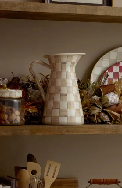 Mackenzie-childs Mackenzie Childs Mocha Check Large Enameled Steel Practical Pitcher In Brown