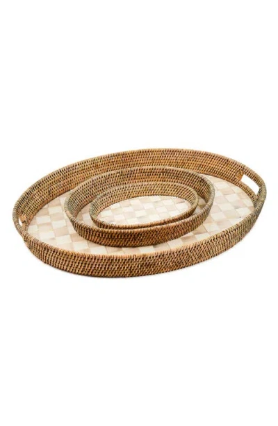 Mackenzie-childs Mocha Check Enamel Rattan Small Tray In Brown