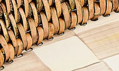 Mackenzie-childs Mocha Check Enamel Rattan Small Tray In Brown