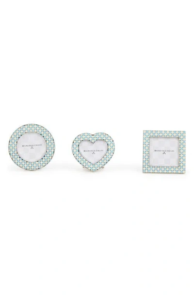 Mackenzie-childs Mackenzie Childs Set Of Three Celebrate Baby Blue Assorted Frames In White