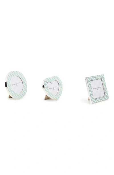Mackenzie-childs Mackenzie Childs Set Of Three Celebrate Baby Blue Assorted Frames In White