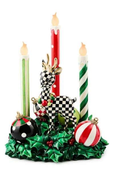 Mackenzie-childs Mackenzie Childs Check It Out Illuminated Deer & Candle Centerpiece In Multi