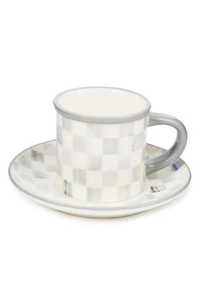 Mackenzie-childs Sterling Check Stoneware Espresso Cup & Saucer, Set Of 2 In White