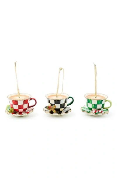 Mackenzie-childs Mackenzie Childs Set Of 3 Check It Out Teacup Glass Ornaments In Multi