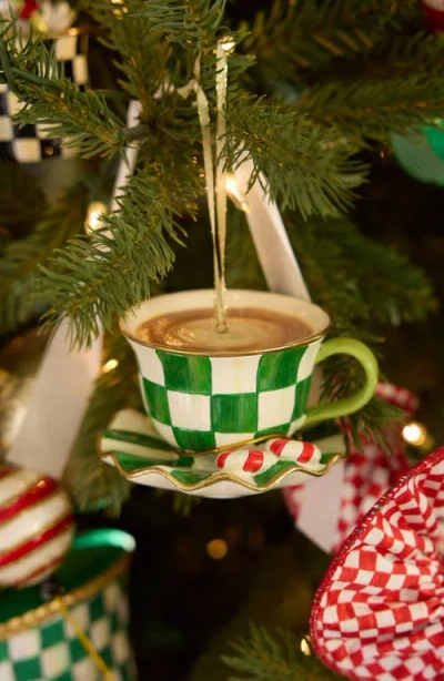 Mackenzie-childs Mackenzie Childs Set Of 3 Check It Out Teacup Glass Ornaments In Multi