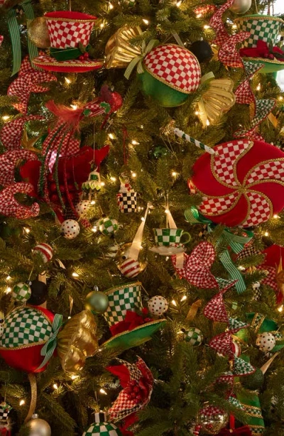 Mackenzie-childs Mackenzie Childs Set Of 3 Check It Out Teacup Glass Ornaments In Multi