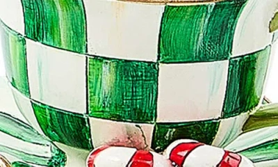 Mackenzie-childs Mackenzie Childs Set Of 3 Check It Out Teacup Glass Ornaments In Multi