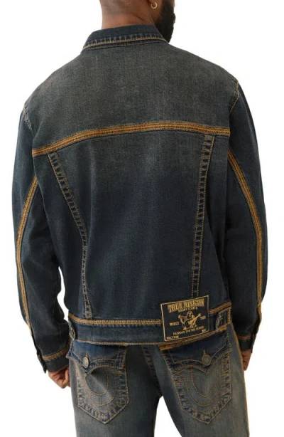 True Religion Super Flatlock Denim Trucker Jacket In Black