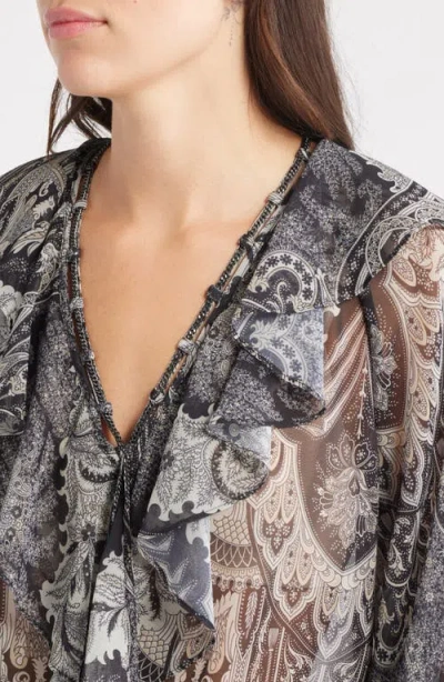 Kobi Halperin Locke Paisley Ruffle Semisheer Chiffon Top In Gold