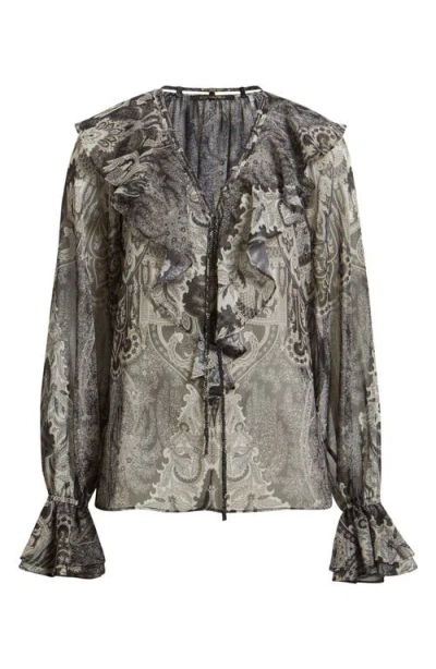Kobi Halperin Locke Paisley Ruffle Semisheer Chiffon Top In Gold