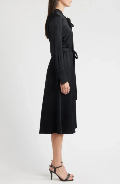 Kobi Halperin Bambi Tie Waist Long Sleeve Satin Dress In Black